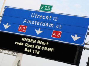 Amber Alert melding op snelwegbord