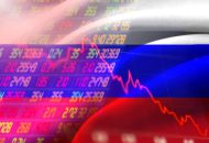 Russische vlag met beurskoersen