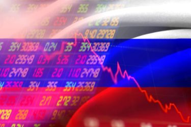 Russische vlag met beurskoersen