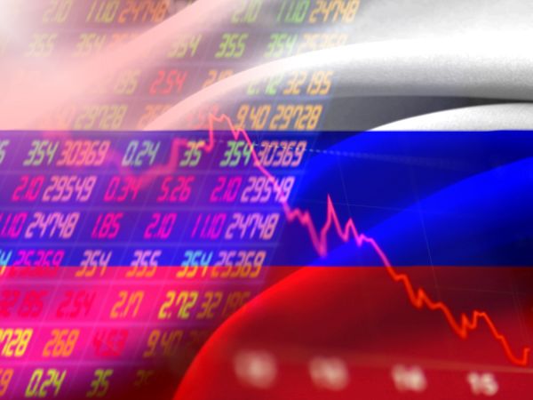 Russische vlag met beurskoersen
